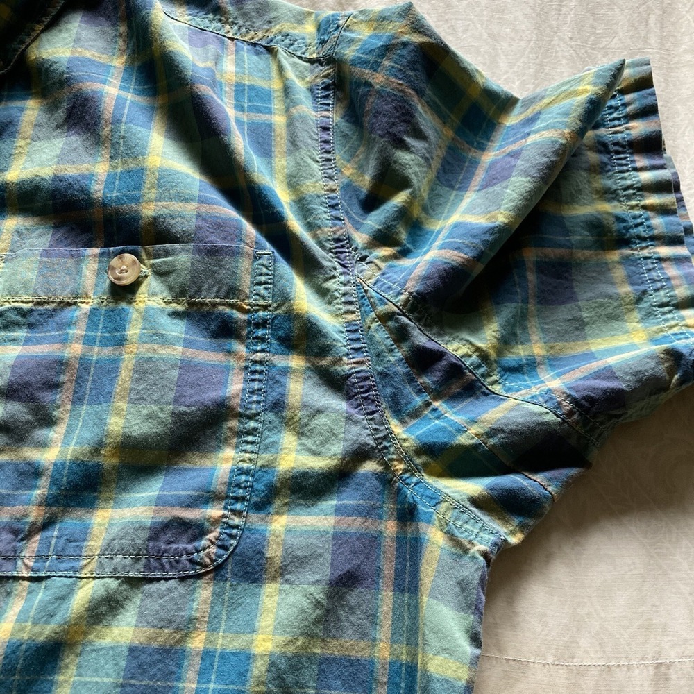 Duluth Untucked Men's L Relaxed Fit SS Button Down Plaid Cotton Shirt Green Teal - Picture 6 of 14
